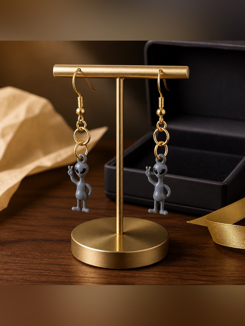 Cute Gray Alien Dangle Earrings